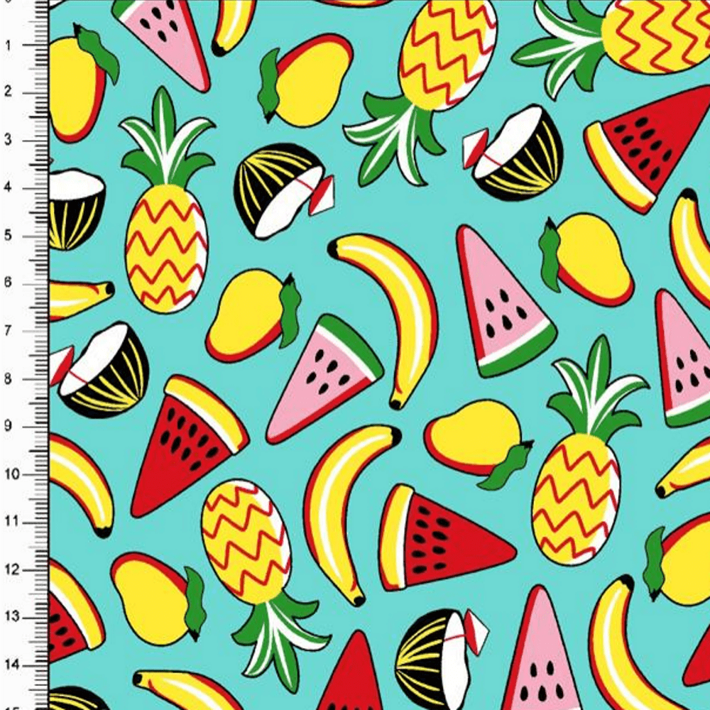 Tecido Tricoline Frutas DX6359-1 - Abacaxi, Banana, Melancia e Morango