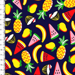 Tecido Tricoline Frutas DX6359 - Abacaxi, Banana, Melancia e Morango